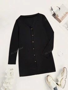 Chaqueta casual de mujer de manga larga, con botones, de corte holgado y diseño liso, ideal para primavera/verano
