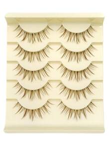Asiteo 5 Pairs Cartoon Style Brown False Eyelashes, Soft And Lightweight, Comfortable To Wear, Transparent Lash Band, Suitable For Daily Makeup - 尖尾漫畫款 - 查看 6