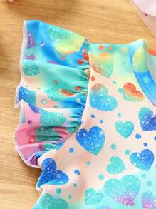 Set de 2 vestidos de verano para niñas, vestidos de tirantes casuales y bonitos con estampado de teñido anudado con corazones de colores en cuello redondo - Multicolor - Ver 3