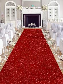 1pc 75*300/75*500cm Red Glitter Aisle Runner Carpet, Romantic Wedding Aisle Runways, Outdoor Birthday Decorations, Valentine's Day Decoration, Proposal Scene Decoration Glitter Rug, Indoor And Outdoor Decor