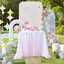 1pc Rainbow Blue Sparkly Table Cloth, 30cm X 275cm, Baby Shower Decoration, Rectangular Glitter Tablecloth For Birthday Party, Home Decor