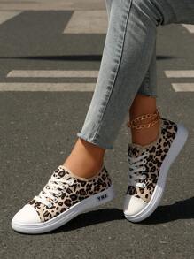 Nuevos zapatos de lona con estampado de leopardo casual, cómodos, transpirables, antideslizantes y versátiles para deportes al aire libre y uso diario, para primavera/otoño - estampado de leopardo marrón - Ver 4