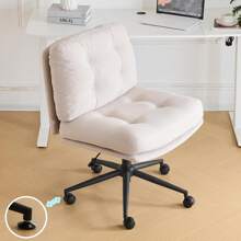 Criss Cross Cloud Chair,Comfy Corduroy Cross Legged Office Desk Chair With/No Wheels,Cute Vanity Chair, Adjustable Wide Seat,Modern Swivel Chair For Study, Make Up, Home Office,Light Khaki - 灰色 - 查看 8