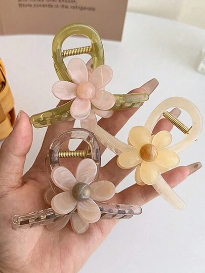 1pc/2pcs/3pcs New Floral Sweet Medium Claw Clips, Versatile Acrylic Flower Hair Clips, Cute Street Style For Spring & Summer Hair Accessories,Women Hair Clutch,Girls Hair Claw
