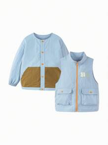 mini bala Áo vest trẻ em, áo khoác mùa xuân mềm mại và ấm áp - xám xanh - Xem 5