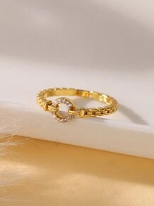 1枚复古立方氧化锆圆形开口戒指，女士金色几何编织链戒指，结婚首饰，情侣礼物 - 多色2 - 查看 2