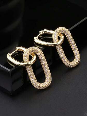1 Pair Minimalist Vintage Copper Zirconia Hoop Earrings For Women, Versatile & Unique Style