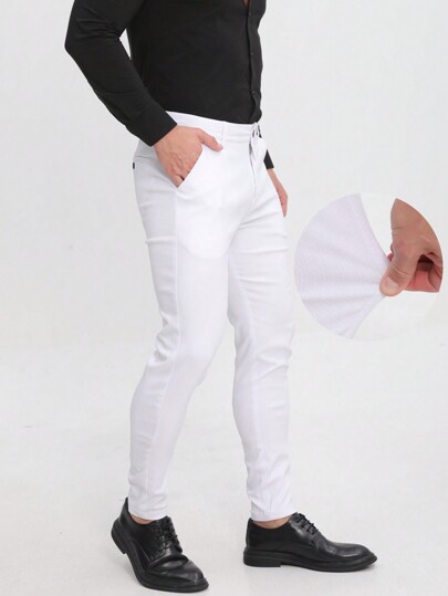 ALLELMS Spodnie Chinos Męskie Slim Fit Stretch Spodnie wizytowe Spodnie plisowane odporne na zagniecenia