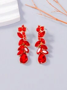 juran 1 Pair Glass Crystal Pendant Earrings, Luxury Jewelry Gift For Women - Red - View 1