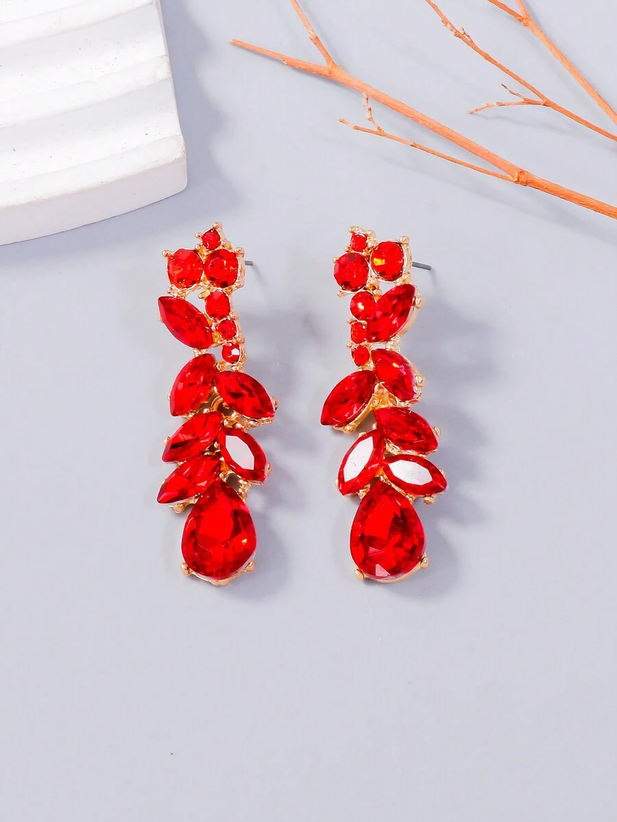 juran 1 Pair Glass Crystal Pendant Earrings, Luxury Jewelry Gift For Women - Red - View 1