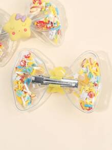 2 件黄色蝴蝶结发夹，儿童布艺星星和月亮蜜蜂装饰蝴蝶结发夹，时尚鳄鱼夹幼儿发饰复活节派对礼物 - 彩色 - 查看 9