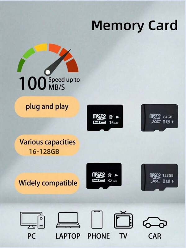 Tarjeta TF de 16GB/32GB/64GB/128GB, tarjeta de almacenamiento de video para cámara de vigilancia y cámara de salpicadero, tarjeta de memoria TF SD de alta velocidad compatible con cámara, teléfono Android, computadora, cámara de salpicadero, dron, consola de juegos, teléfono inteligente, navegación GPS, accesorio CCTV