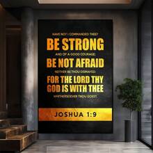 Bible Verse From Joshua 1:9 On Dark Background Large Wooden Framed Wall Art Home Decor Canvas Painting- For Bedroom, Bathroom, Living Room, Office, Kitchen, Holiday Gift- 1pc