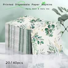 20/40 pezzi Tovaglioli di carta usa e getta con foglie di eucalipto, articoli per feste primaverili, 2 strati, dimensioni 13*13 pollici, con stampa, per feste all aperto, picnic, ristorante, feste in casa, matrimoni - Foglia - Visualizzare 2