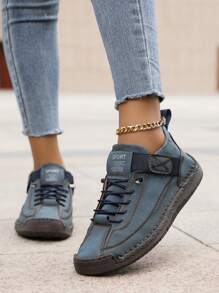 Botas casuales para mujer Otoño/Invierno 2025, cosidas a mano, de slip-on, con suela de goma antideslizante, versátiles y de moda, aptas para todas las estaciones