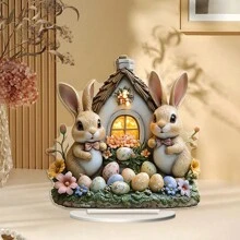 Modna transgraniczna słodka para wielkanocnych króliczków dekoracja stołu, akrylowa wodoodporna ozdoba