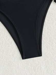 Black Basic Adjustable Side-Tie Fashion Bikini Bottom, Suitable For Graduation, Independence Day, Valentine's Day, Music Festival