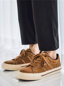 Men's Spring Street Fashion Versatile Comfortable Breathable Lace-Up Low-Top Casual Sneakers - Camel - View 4