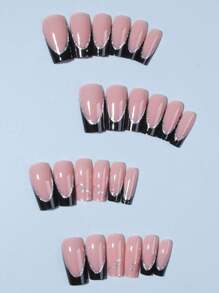 24 stuks middelgrote vierkante Franse tip persnagels met medium hartpatroon met glitter passen perfect bij acryl kunstnagels set, bevat 1 stuk geleilijm en 1 stuk nagelvijl, gemakkelijk te dragen acryl kunstnagels Franse tip nagel voor vrouwenmeisjes dagelijks werk festivals feestgebruik