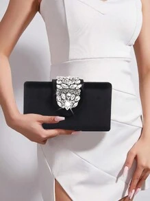 Ví cầm tay cao cấp màu đỏ tía Ancora Thu/Đông mới, chất liệu nhung bóng, được trang trí bằng khóa đính kim cương lấp lánh, thanh lịch và tinh tế, phù hợp cho các buổi tiệc, liên hoan hoặc đám cưới, có thể dùng cầm tay hoặc đeo vai, nhỏ gọn và dễ mang theo, là lựa chọn hoàn hảo cho các buổi tiệc, đám cưới, dạ hội, tiệc tối sang trọng, và là món quà lý tưởng dành cho phụ nữ. - màu đen - Xem 2