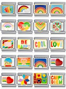 1 件 2025 情人节顶级时尚彩色字母心形翅膀拼图 DIY 意大利模块化饰品情侣手链不锈钢首饰制作组件，适合节日礼物、派对、日常服装配饰 - 彩色 - 查看 1