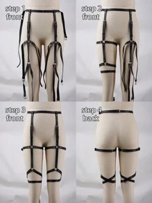 Damskie modne pończochy do ud, proste podwiązki do nóg z regulowanym paskiem ze skóry PU, niezbędne akcesoria do modnej odzieży