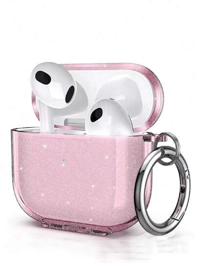 Glitter Apple-Shaped Airpods 1/2/Pro 2, Airpods 3, Airpods Pro Bluetooth Earphones Protective Case, Soft Sparkly Earphone Cover, Transparent