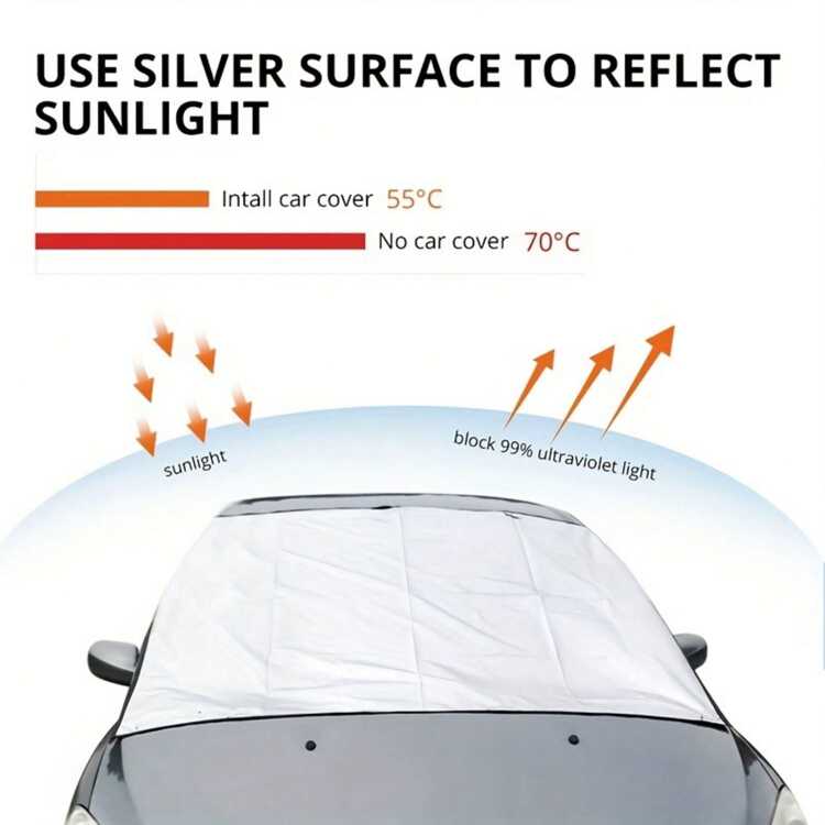 Easypie Selection 1 pieza Mantén tu auto protegido de la nieve y el sol con nuestra cubierta plegable para el parabrisas - Plateado - Añade 8