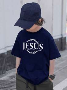 Tween Boy Casual Graphic Crew Neck Short Sleeve T-Shirt, Summer Top - Navy Blue - View 7