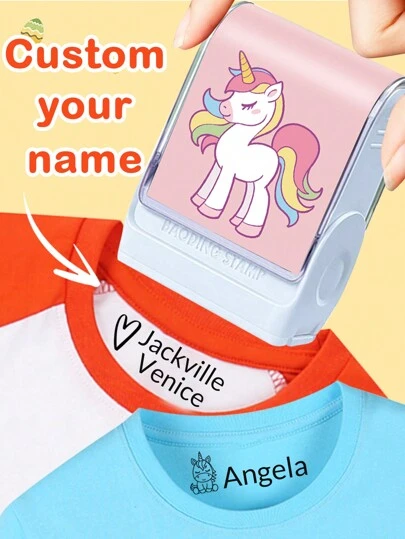 LICVIC 1pc Custom Name Cartoon Signature Stamp For Kids, Back To School Supplies For Kids,Cartoon Pattern Name Silicone Stamps Personalized, DIY Customized Cartoon Self Inking Name Stamp, Stamps For Signing Name, Name Stamp For Clothing Kids Waterproof,Warm Ambience,Winter Grace