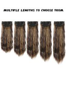 4 piezas de extensiones de cabello con clip, color marrón mezclado con dorado piano, longitud 22~32 pulgadas, ondulado rizado natural, pelucas de fibra sintética, adecuadas para mujeres, Halloween - Color Piano - Ver 5