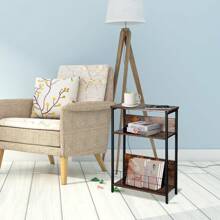Vintage Slim Side Table, 3-Tier Modern End Table For Narrow Spaces, 24.6" Height, Small Nightstand With Storage Shelf & Magazine Rack, Space-Saving Design For Sofa Or Bedside Grey - 棕色 - 查看 7
