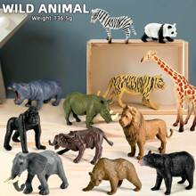 12pcs Wild Animal Model Toys, Including Crocodile, Leopard, Zebra, Wolf, Sika Deer, Hippopotamus, Giraffe, Tiger, Lion, Rhinoceros, Panda, Elephant, Mini Wild Animal Models, Learning Educational Models, Birthday & Festival Gift Toys (Random Color) - Multicolor - View 14