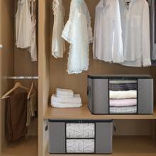 3 Pack 90L Large Clothes Storage Bags With Clear Window Collapsible Storage Bags With Lids Reinforced Handles For Organizing Clothes, Bedding, Blankets, Storage Boxes For Home Use (Black) - Grey - View 6