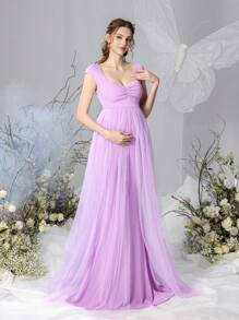 Faeriesty Dressalisa Maternity Ruched Bust Long Prom Party Dress - Pink - View 7