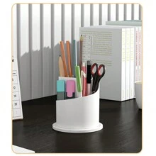 360° Rotating Makeup Brush Holder Storage Box Desktop Cosmetic Organizer W/ Lid - White+Transparent - View 8