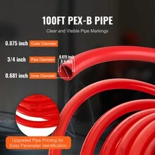 100FT-500FT PEX-B & PEX-A  Pipe 3/4" With Pipe Cutter And Clamp Hot And Cold Compatible Flexible Leakproof And Frostproof Suitable For Water Supply Radiant Floor Heating Solar Heating White & Red & Blue - PEX-B Pipe Red 100 ft Non-oxygen barrier - 查看 2