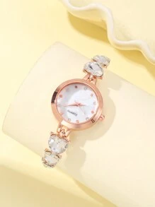 Damen Uhren Sets als Geschenk, Diamanten Silber Armbanduhr Armband Set Halskette Ohrringe Ring. 4 Stücke Schmuckset als Geschenk für Mutter, Ehefrau, Freundin zu Jahrestag, Geburtstag, Weihnachten, Valentinstag - Roségold - Übersicht 3