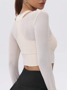 1 件女式网眼长袖短款瑜伽运动 T 恤，带胸垫