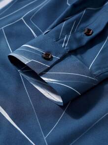 Men's Casual Long Sleeve Printed Shirt With Button Detail, All Seasons Use - 藏蓝色 - 查看 3