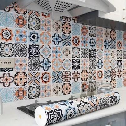 1 卷流行波西米亚风格壁纸加厚 PVC 15.7 英寸 X 39.3/118.1/196.8 英寸防水防油防污可拆卸适用于浴室客厅卧室厨房电视背景派对家居装饰家具宿舍橱柜改造 DIY 咖啡店餐厅阳台礼物生日毕业房间装饰墙面装饰浴室装饰卧室装饰房间装饰用品客厅装饰家居装饰客厅墙壁艺术墙纸贴纸墙贴墙贴