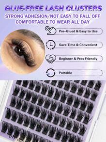 100pcs No Glue Lash Clusters Easy-Apply Self-Adhesive Eyelashes - Wispy, Reusable Cluster Lashes 10-16mm, Glue Free, Diy At Home Natural Look Pre-Bond False Eyelasheslash Clusters,Eyelash Clusters,Individual Eyelashes,Lashes,Fake Lashes - C - View 8