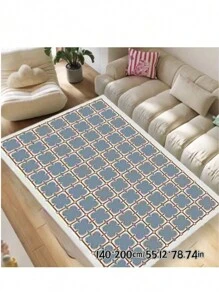1pc Blue Flower & Plaid Pattern Rug, Faux Wool Rug, Large Area Rug, Soft & Comfortable Rug, Minimalist & Elegant Style, Suitable For Living Room, Bedroom, Hallway, Corridor, Gaming Room, Study, Closet, Kids Room, Dirt-Resistant, Easy To Clean - Multicolor - View 14