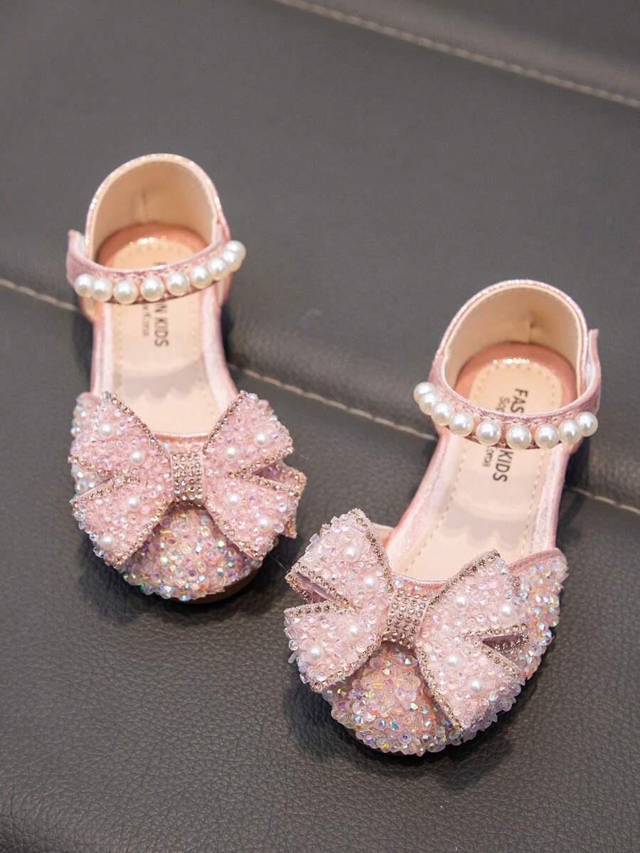 Girls' Flat Shoes With Rhinestones, Fashion & Cute - Pink - View 1