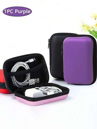1PC Portable Mini Storage Bag, Mobile Phone Charger Data Cable Organizer Bag, Zipper Around Box Wallet Wireless Earphones Bluetooth Earphones Wireless Headphone Bluetooth Headphone Headset Earbuds For Business,Travel,School,College,Office, Pink,Boho Vibes