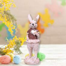 Easter Bunny Figurines Love Heart Yellow Flower Design Resin Rabbit Statue Easter Bunny Decor For Home Holiday - Brown - View 3