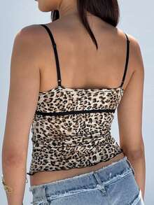 女士时尚性感豹纹蕾丝连体衣，修身吊带背心，适合春夏派对、夜店、休闲街头风、Y2K风格、度假等场合。