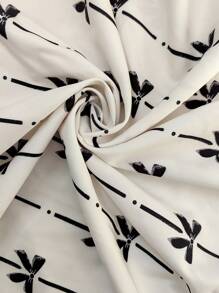 Vestido mini con manga farol, escote en V y lazo, vestido minimalista con estampado, volantes y puños abullonados, vestido casual holgado con pliegues y efecto globo, vestido corto para vacaciones, primavera, verano y otoño - Multicolor - Ver 9