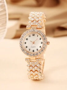 6-Pcs Set: Diamond Decor Casual Girls Quartz Watch & Jewelry Set - Rose Gold - View 3