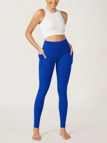 ODODOS ODCLOUD Buttery Soft Lounge Yoga Leggings With Pockets For Women Full Length 28" High Waist Yoga Pants - Royal Blue - View 2